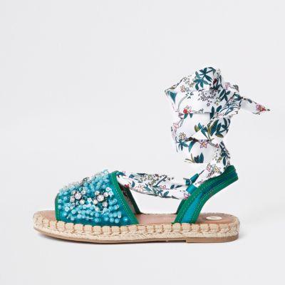 River Island Womens Tie Up Sequin Embellished Espadrilles