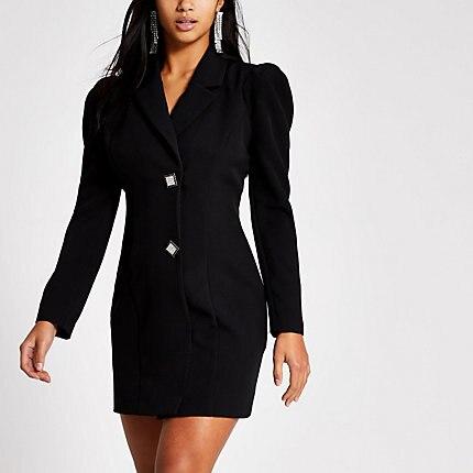 River Island Womens Petite Diamante Button Tux Dress