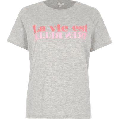 River Island Womens Marl 'la Vie Est' Print Fitted T-shirt