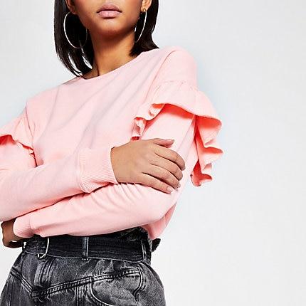 River Island Womens Long Sleeve Frill Shoulder Sweatshirt