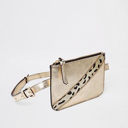 River Island Womens Gold Metallic Leather Pouch Belt Bag