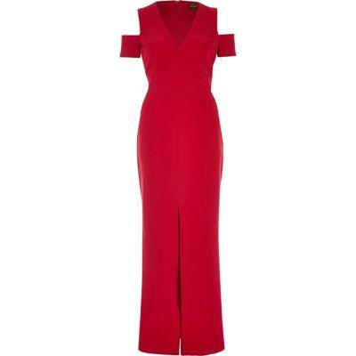River Island Womens Cold Shoulder Plunge Maxi Dress