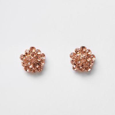 River Island Womens Rose Gold Rhinestone Cluster Stud Earrings