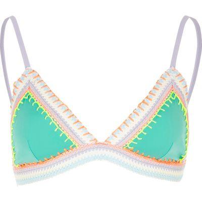 River Island Womens Green Saddle Stitch Bikini Top