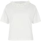 River Island Womens White Flower Neck Boxy T-shirt