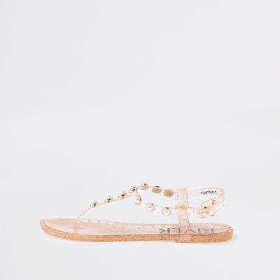 River Island Womens Gold Pearl Embellished Jelly Sandals