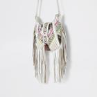 River Island Womens White Leather Animal Print Tassel Bag