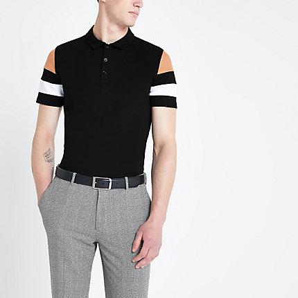 River Island Mens Slim Fit Color Block Sleeve Polo Shirt