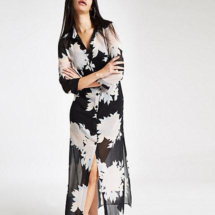 River Island Womens Floral Print Button-up Maxi Shirt Dress