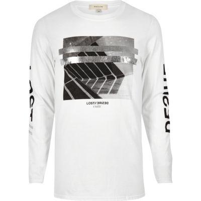 River Island Menswhite Metallic Print Long Sleeve T-shirt