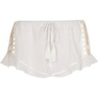 River Island Womens White Sheer Lace Insert Frill Pajama Shorts