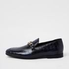 River Island Mens High Shine Leather Croc Embossed Loafers