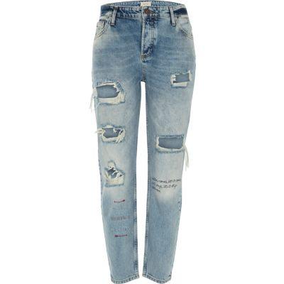 River Island Womens Medium Ripped Ashley Boyfriend Jeans