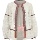 River Island Womens White Crochet Lace Tassel Tie Neck Jacket