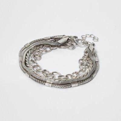 River Island Mens Silver Tone Multi Chain Bracelet