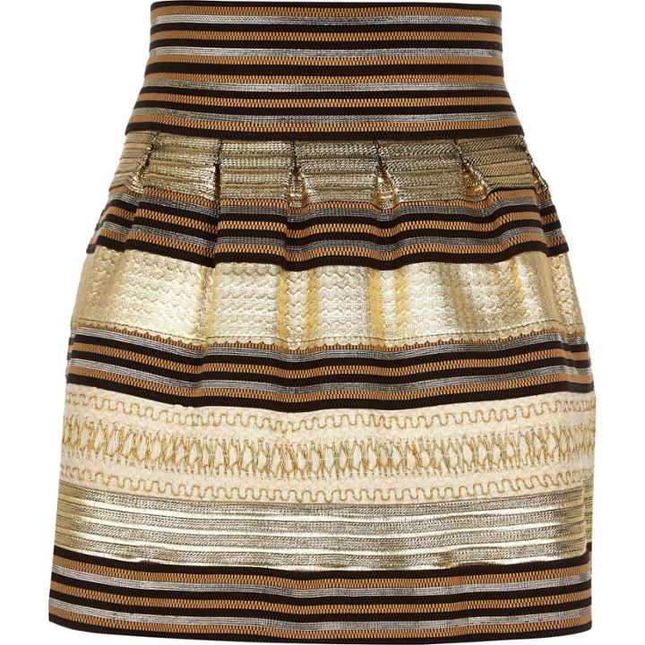 River Island Womens Gold Stripe Bandage Mini Skirt