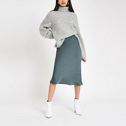 River Island Womens Satin Bias Midi Skirt