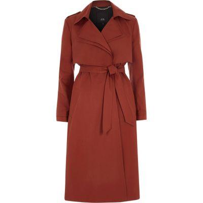 River Island Womens Rust Double Collar Belted Trench Coat
