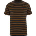 River Island Mens Stripe Rose Chest Embroidered T-shirt
