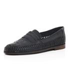 River Island Mensblack Leather Woven Slip On Shoes