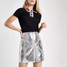 River Island Womens Rib Diamante Button Collar Top