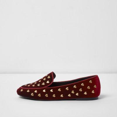 River Island Womens Heart Embroidered Slippers