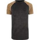 River Island Mens And Tan Faux Suede Raglan T-shirt