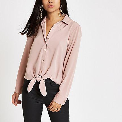 River Island Womens Petite Tie Front Long Sleeve Shirt