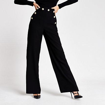River Island Womens Button High Waist Wide Leg Trousers