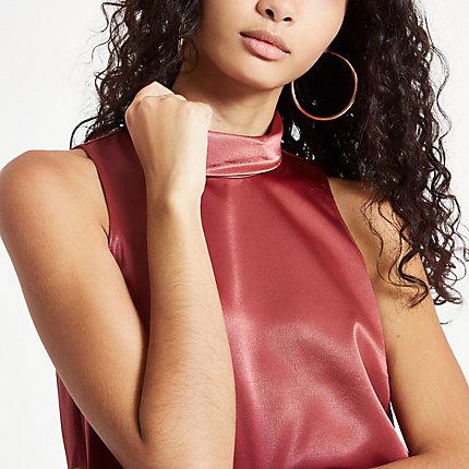 River Island Womens Copper Chiffon Roll Neck Sleeveless Top
