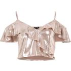 River Island Womens Silver Frill Cold Shoulder Crop Top