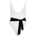 River Island Womens White Contrast Tie Waist Plunge Swimsuit