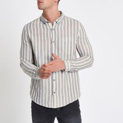 River Island Mens Stripe Double Face Long Sleeve Shirt