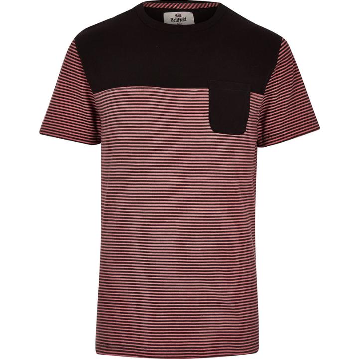 River Island Mensred Bellfield Stripe Panel T-shirt