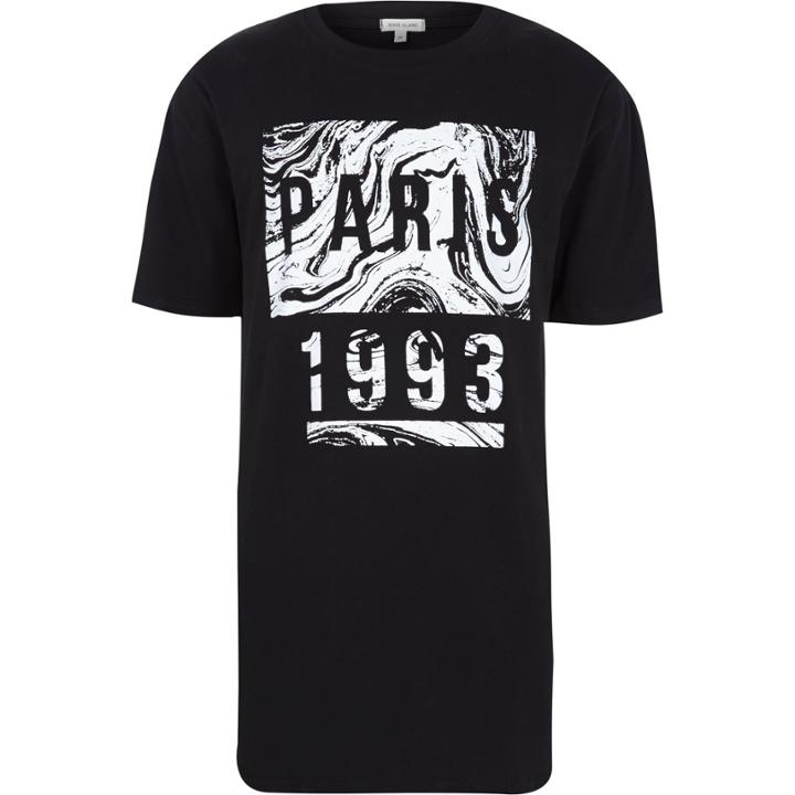 River Island Mensblack Cotton Longline Paris 1993 T-shirt