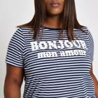River Island Womens Plus Stripe 'bonjour' T-shirt