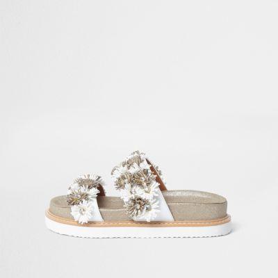 River Island Womens Gold Floral Double Strap Sandal