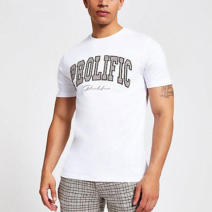 River Island Mens White 'prolific' Check Slim Fit T-shirt