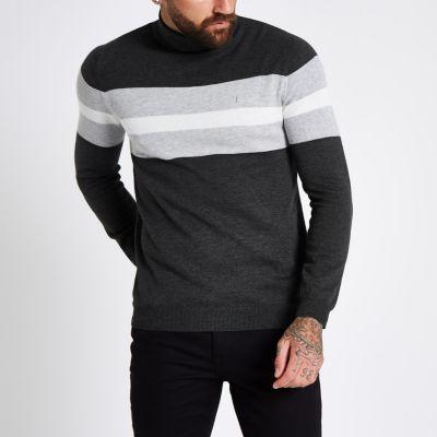 River Island Mens Block Print Roll Neck Slim Fit Sweater