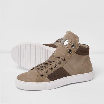 River Island Mensbrown Premium Leather Hi Top Trainers