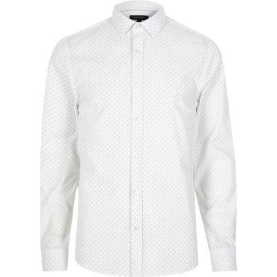 River Island Mens White Dotty Slim Fit Shirt
