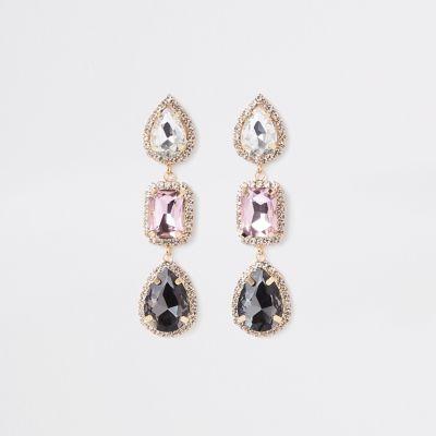 River Island Womens Gold Tone Diamante Jewel Drop Earrings