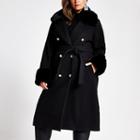 River Island Womens Plus Faux Fur Collar Belted Coat