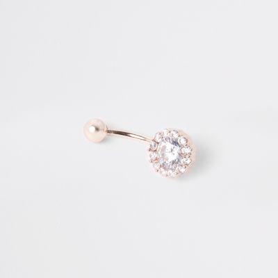 River Island Womens Rose Gold Cubic Zirconia Diamante Belly Bar