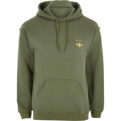 River Island Mens Nyc Wasp Chest Embroidered Hoodie