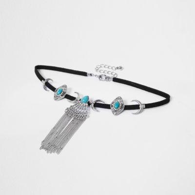 River Island Womens Silver Tone Moon And Stone Choker