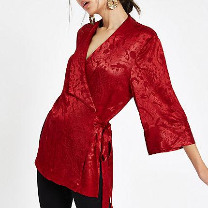 River Island Womens Jacquard Tie Wrap Front Kimono
