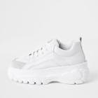 River Island Womens White Faux Leather Chunky Lace Up Sneakers