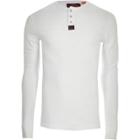 River Island Mens Superdry White Knit Button Long Sleeve Shirt