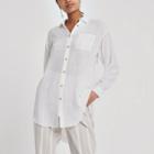 River Island Womens White Longline Long Sleeve Shirt